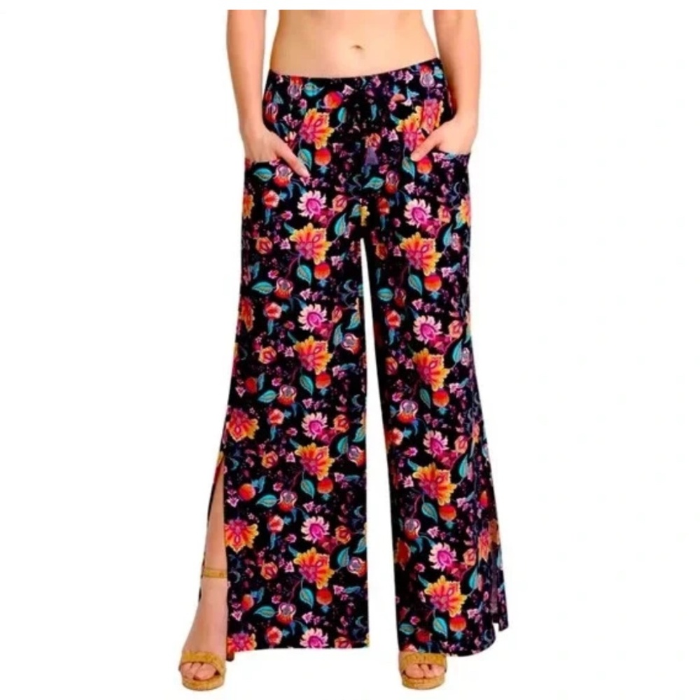Nanette Lepore Floral Split Leg Beach Pants Small Flowy Wide-Leg Summer Cover-Up